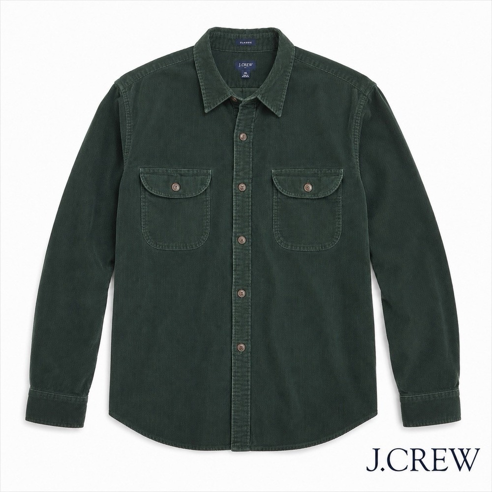 J.Crew Classic Corduroy Shacket Shirt Jacket Green Button Front Men's XL Preppy
